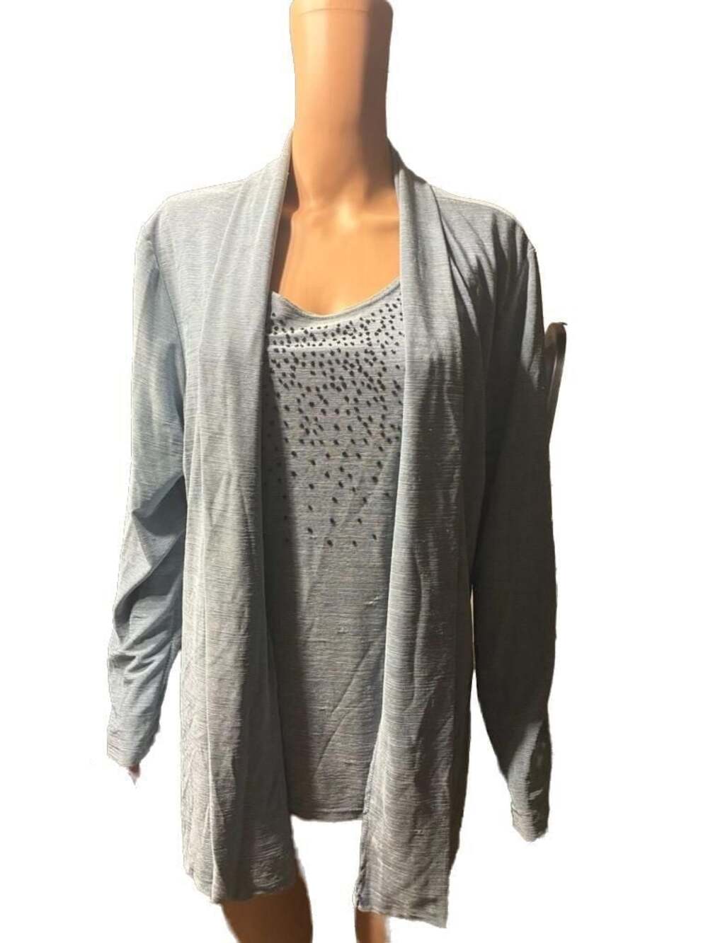 Maria Gabrielle New York Blue Draped Open Front Cardigan with Studded Embellishm